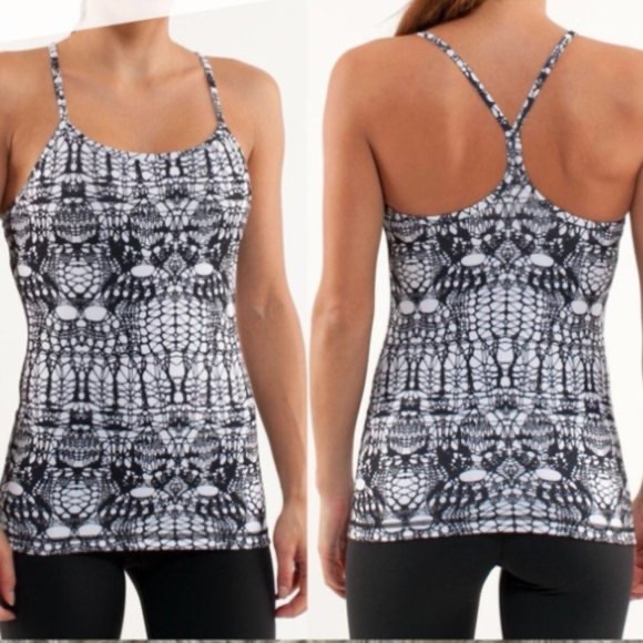 lululemon athletica Tops - Lululemon Power Y Tank White Black Glacier Lace